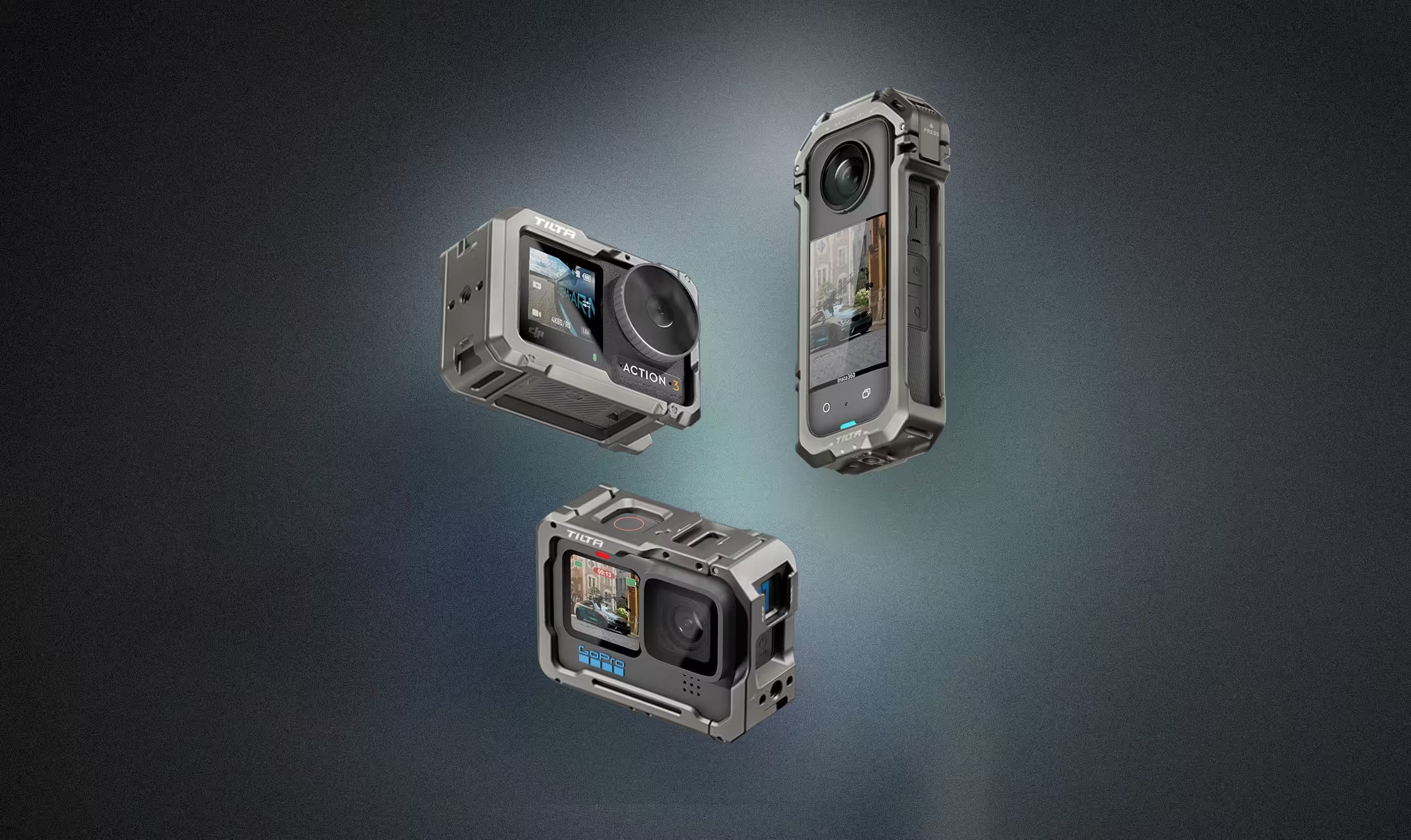 tilta camera cages for go pro hero 11, insta360 x3, and dji osmo action 3