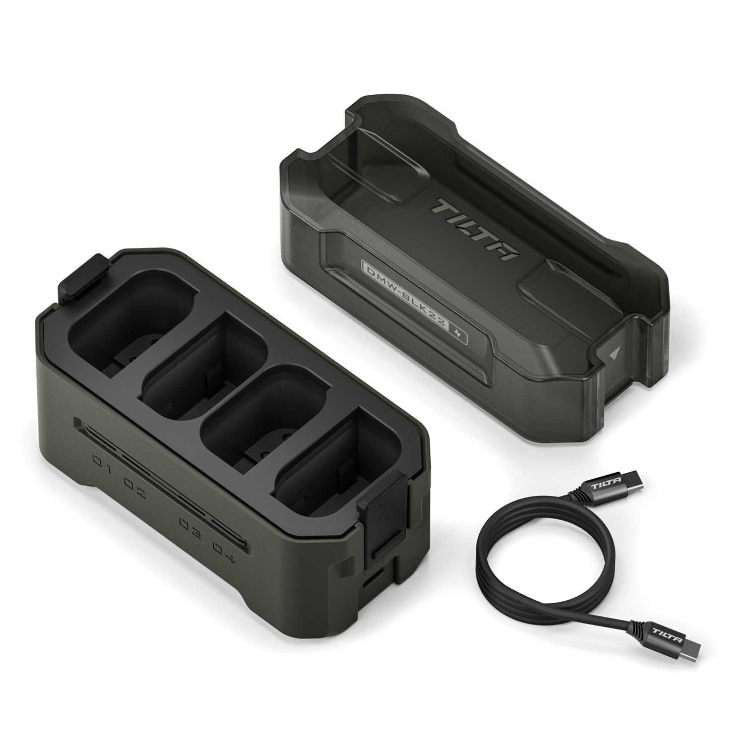Estación de carga portátil Tilta para batería Panasonic DMW-BLK22 (4 canales) – Verde