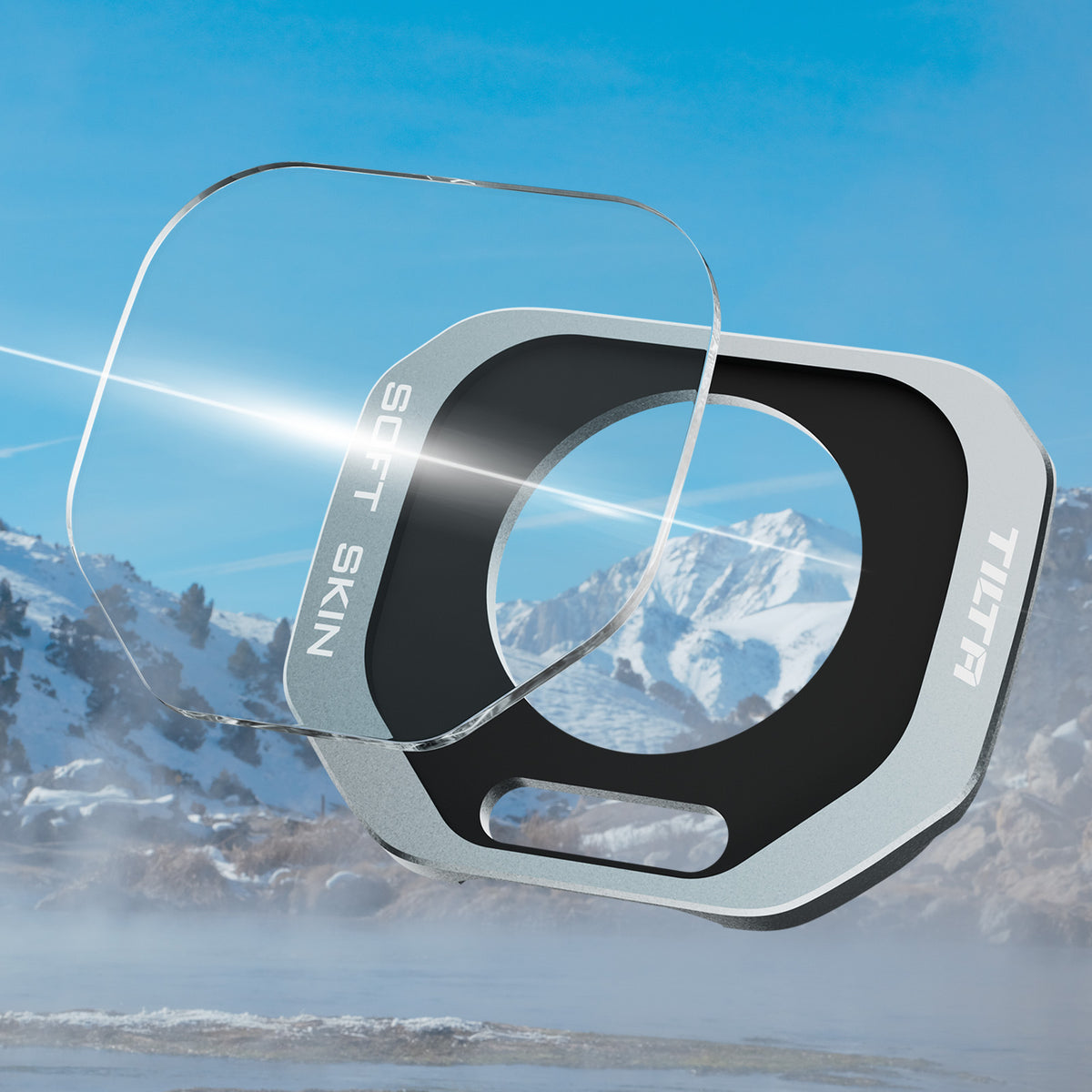 Tilta Soft Skin circular filter for Insta360 Luna Pro with silver frame and square glass element